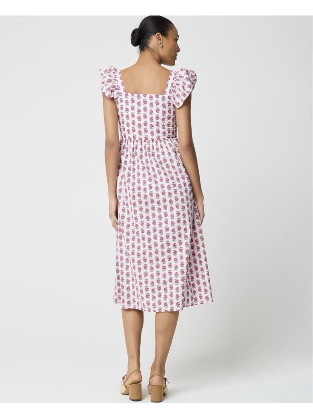 J.Crew Floral Midi Dress Pink Ruffle Sleeve Square Neck Cotton Size 6P NWT $158 - Picture 7 of 16